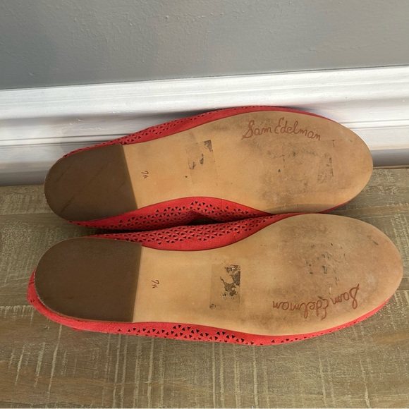 Sam Edelman Women’s Hot Coral Red Perforated Leather Felicia Ballet Flats Sz 7.5 - Picture 6 of 7